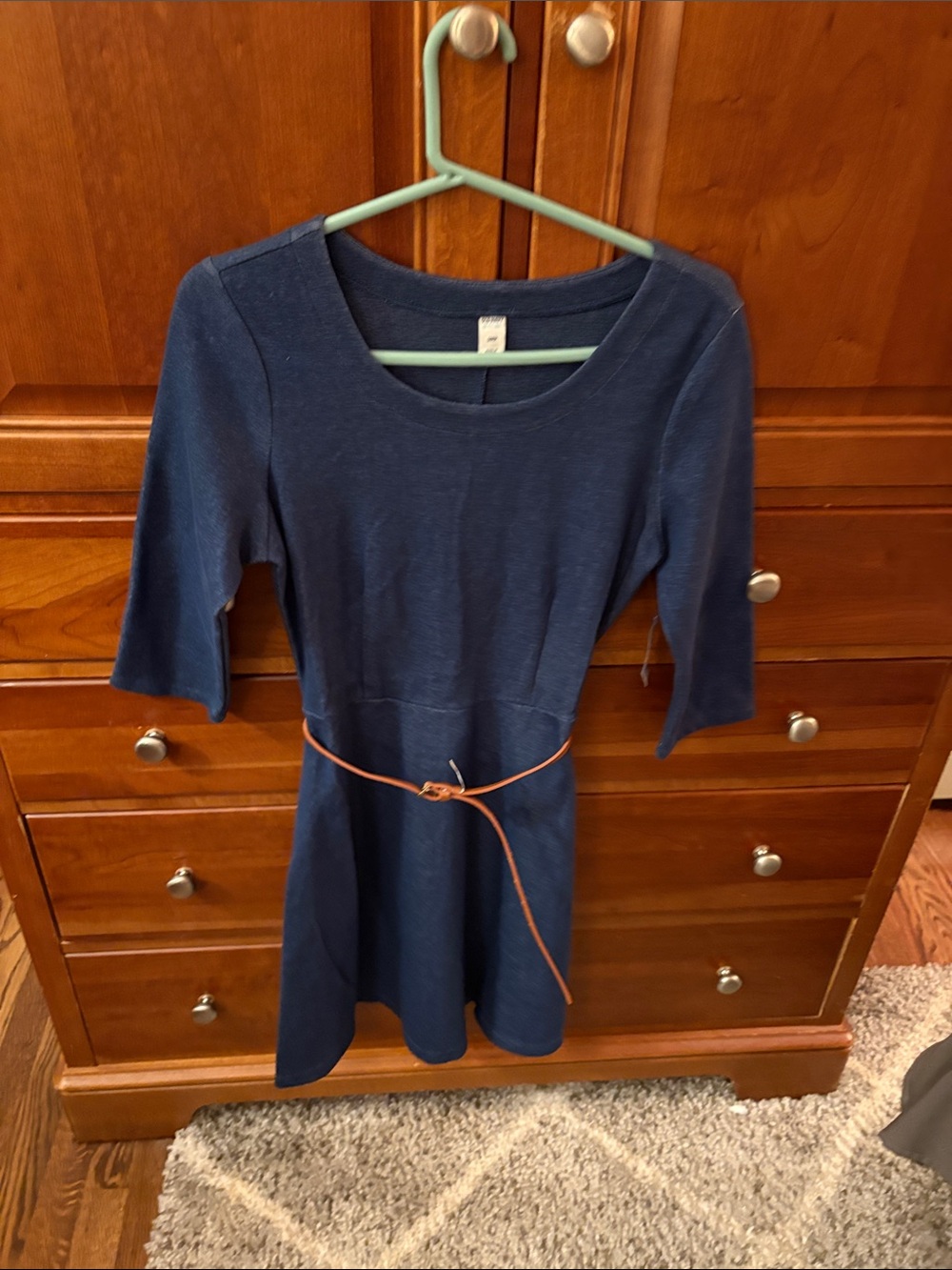 Old Navy Navy Blue Fit-and-Flare Dress with Brown Belt